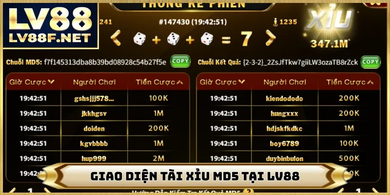 Giao diện tài xỉu MD5 tại LV88