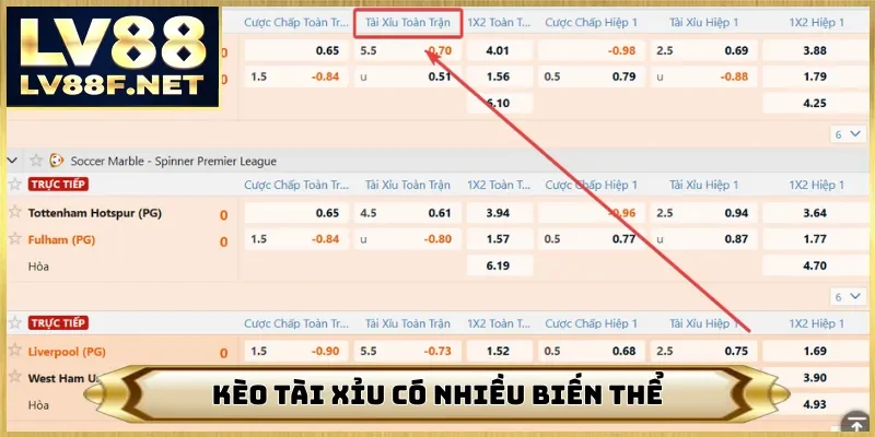 Kèo tài xỉu có nhiều biến thể