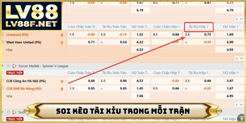 Soi kèo tài xỉu trong mỗi trận