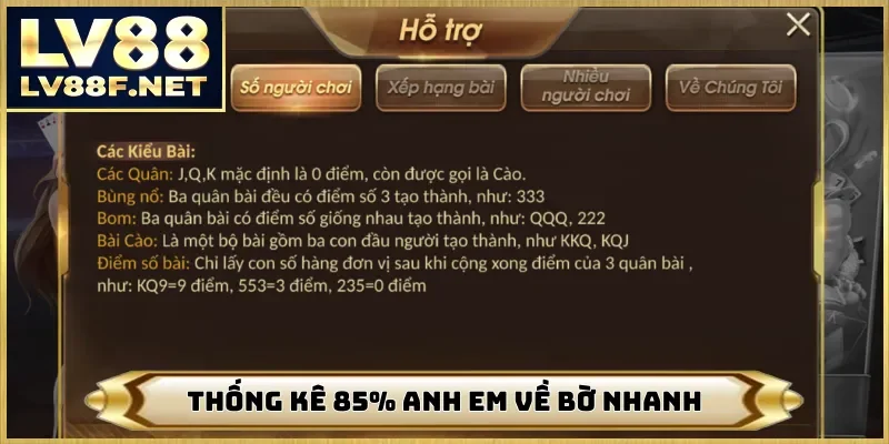 Thống kê 85% anh em về bờ nhanh